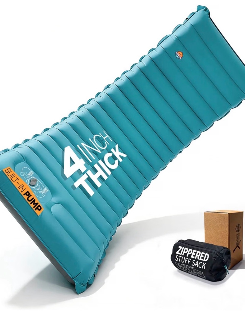 Inflatable Sleeping Pad with Built-In Pump - 4-Inch Comfort